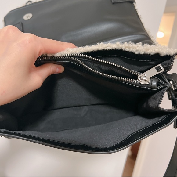 Zara Sherpa Fleece Leather Crossbody Sactchel with Faux Shearling - Picture 14 of 14